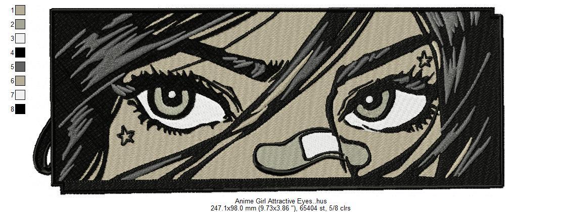 Anime Girl Attractive Eyes Free Embroidery Design