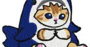 Cute Cat Wearing Blue Baby Shark Costume Embroidery Design