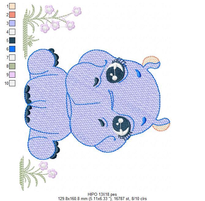 Hippo Free Animal Embroidery Design