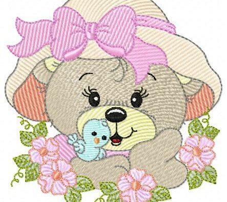 Bear Flowers Free Embroidery Design