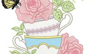 Coffee Cup Butterfly Free Embroidery Design