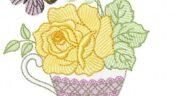 Coffee Cup Yellow Flower Butterfly Free Embroidery Design