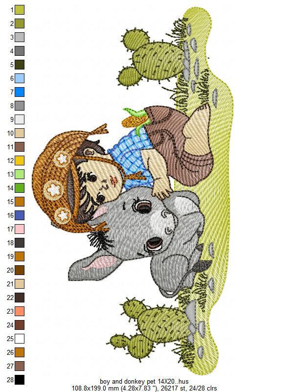 Baby Boy and Donkey Pet Free Embroidery Design