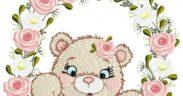 The Bear Flowers Circle Free Embroidery Design