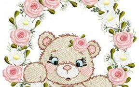 The Bear Flowers Circle Free Embroidery Design