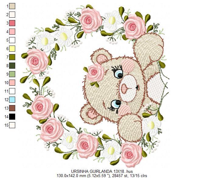 The Bear Flowers Circle Free Embroidery Design