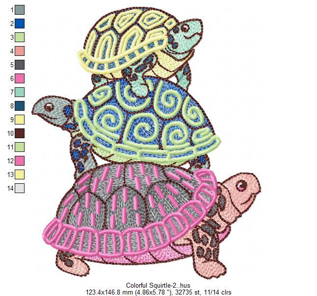 Colorful Squirtle Free Embroidery Design