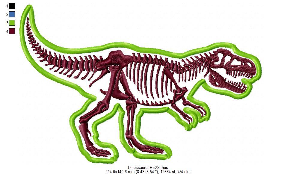 Dinossauro REX Green Outline Free Embroidery Design