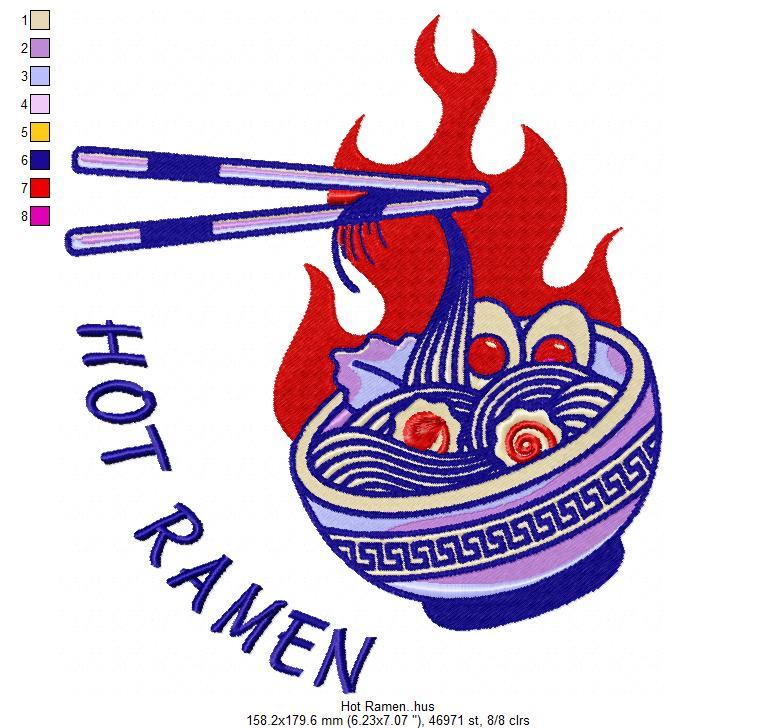 Hot Ramen Food Embroidery Design