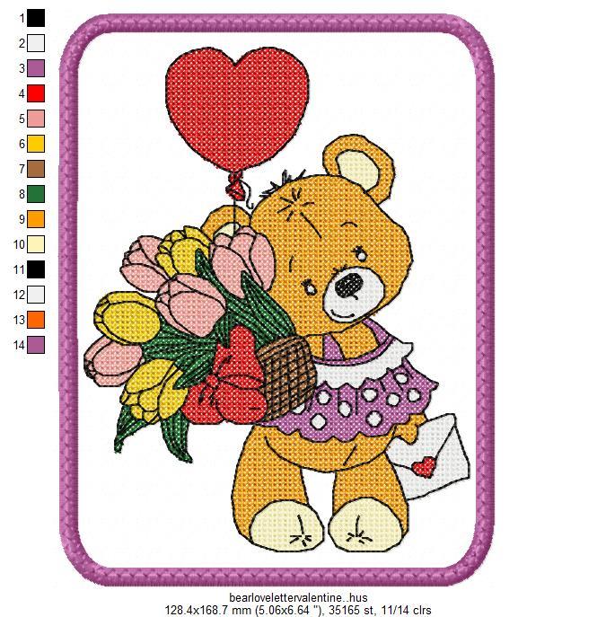 Bear Girl Valentine's Day Letter Free Embroidery Design