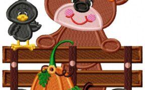 Halloween Bear Girl on Basket Free Embroidery Design