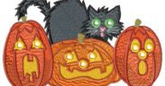 Halloween Pumpkins and Cat Free Embroidery Design