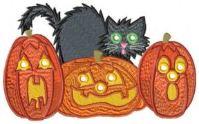 Halloween Pumpkins and Cat Free Embroidery Design