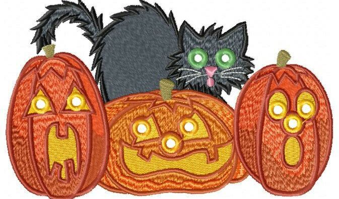 Halloween Pumpkins and Cat Free Embroidery Design