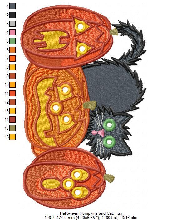 Halloween Pumpkins and Cat Free Embroidery Design