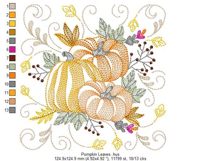 Halloween Pumpkin Leaves Free Embroidery Design