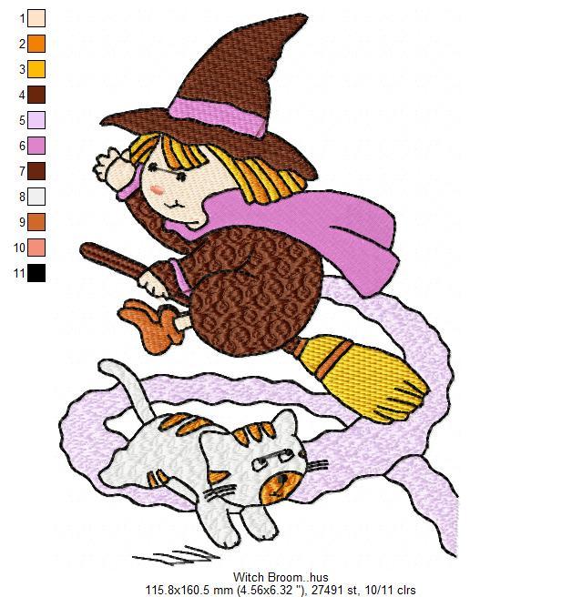 Halloween Witch Broom Free Embroidery Design 