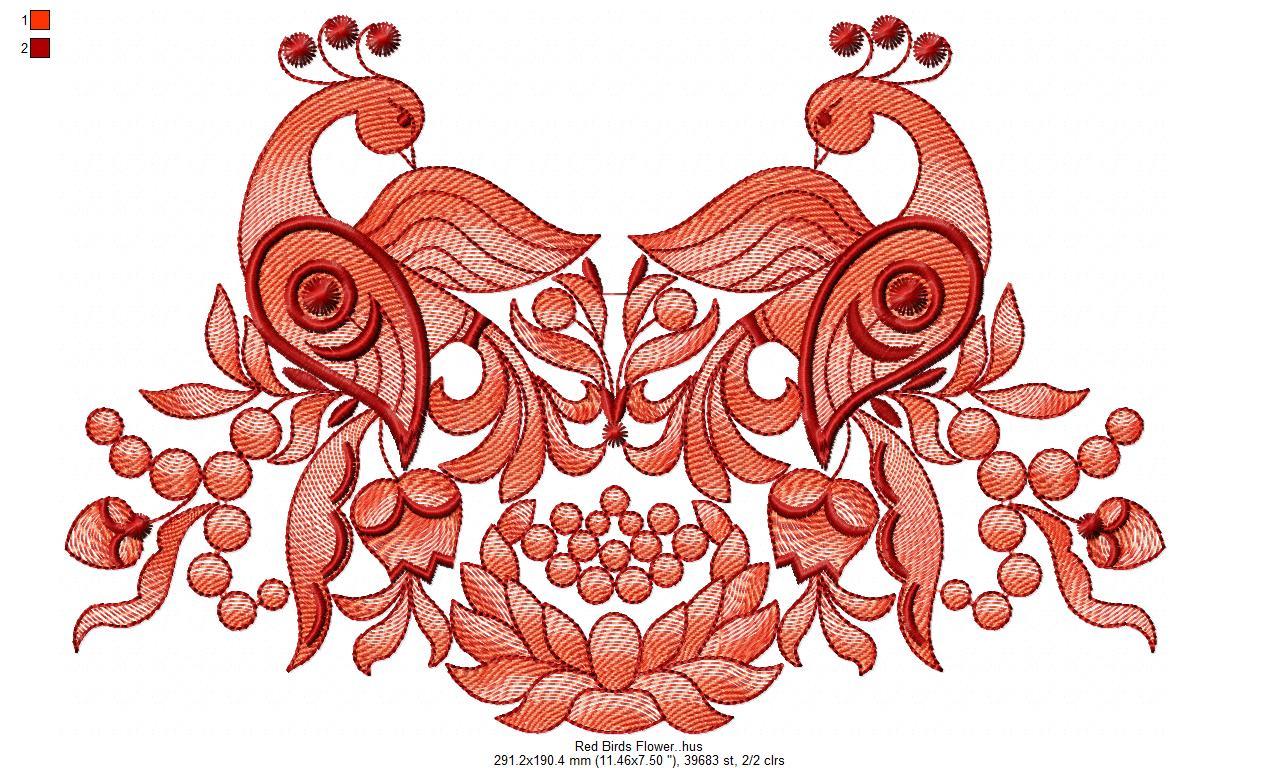 Red Birds Flower Free Embroidery Design