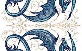 Two Blue Dragons Free Embroidery Design